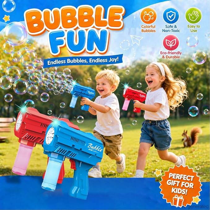 2 Pack Kids Bubble Machine Gun for Toddlers with Bubble Solutions Outdoor Toys Automatic 10-Hole Bubbles for Kids Bubble Blower Maker Party for Boys Girls Easter Basket Stuffers Valentines Gift