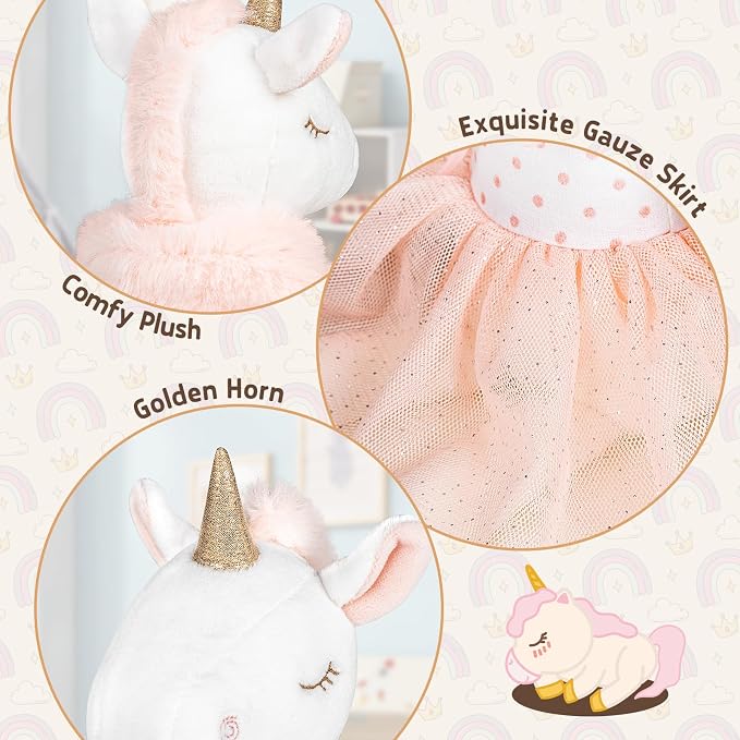14" Unicorn Stuffed Animal, Soft Cute Plush Ballerina Toy for Girls Age 4-6, Baby Kid Teens, for Birthday Dance Recital Gifts