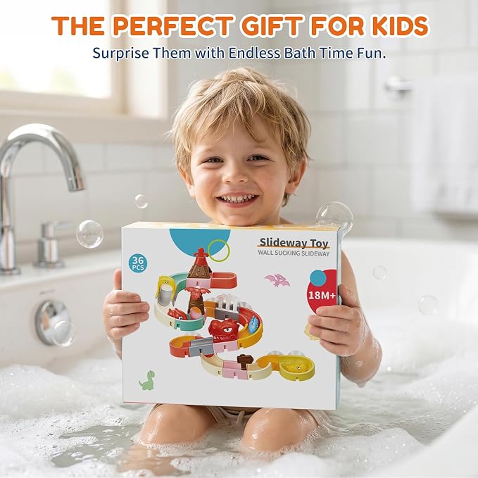 SOCBTNSO Dinosaur Slide Toys, Toddler Bath Toys for Kids Ages 4-8, DIY Building Kit for Ages 5-7, Bathtub Time Birthday Gifts for Toddler 3 + Year Old (36 PCS)