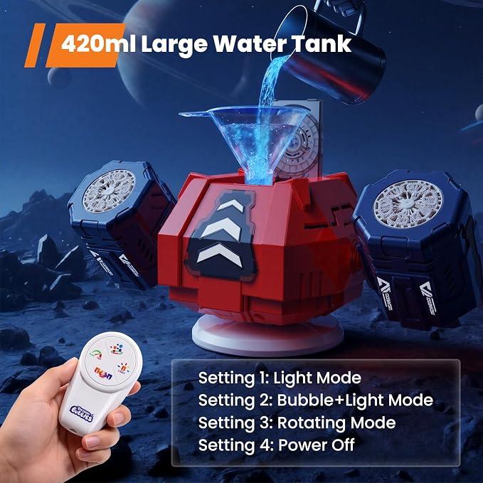GoGonova Bubble Machine, 30000+ Bubbles/Min Rechargeable Kids Bubble Machine with Remote Control, Big Bubble Blower Maker, 360° Auto Rotation & 2 Speeds, 7-Color RGB Lights, Mecha Leader