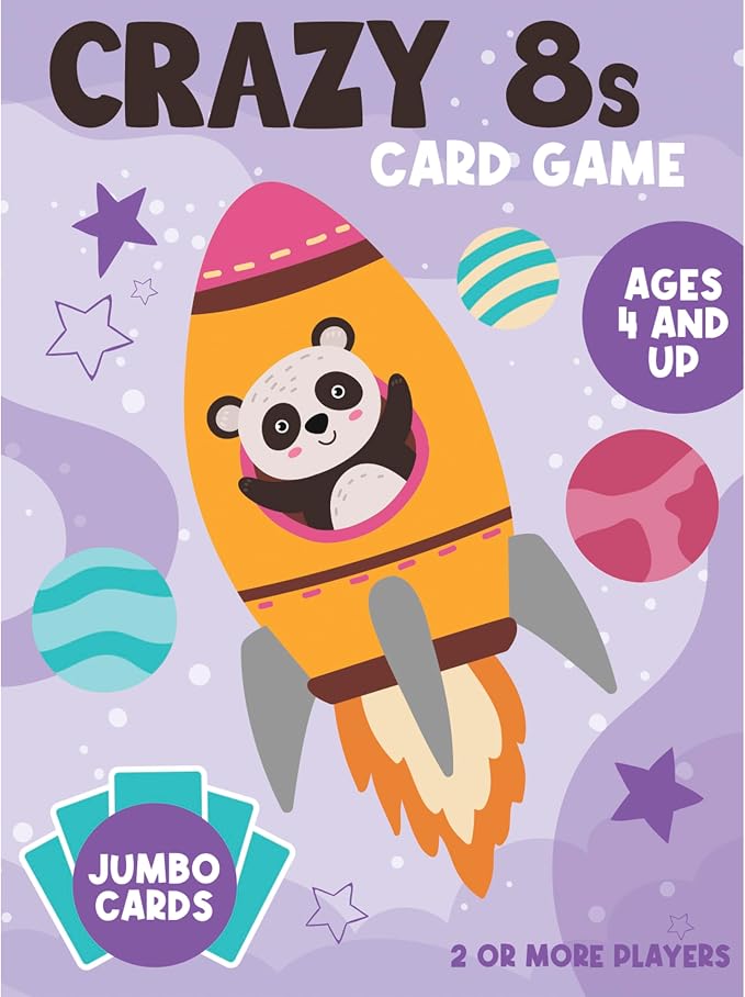 University Games Crazy 8s Card Game - Jumbo Size, Colorful Animal Cards for Kids Ages 4 and Up, Fun Family and Educational Game