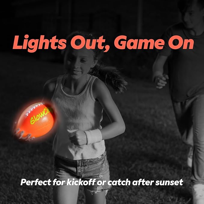GlowCity Glow in The Dark Football - Size 3/6 Light Up Ball Gifts for Kids, Junior & Teens - Bright Football for Night Outdoor Games - Sports Birthday Gift Ideas for Boys Ages 6 7 8 9 10 11 12 13 14