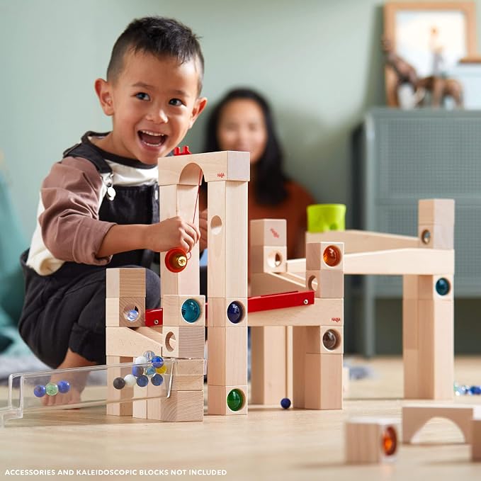HABA Wooden Marble Run Ball Track Set, STEM Toy for 4-10 Year Olds and Educational Building Set with 42 Pieces, Fun Marble Maze Game, Made in Germany