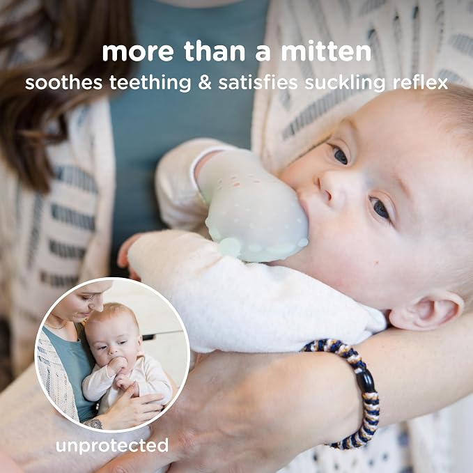 Olababy Clear Sense Silicone Mouthing Mitten (2PK) – Perfect for mouthing and Teething Babies, Adjustable Strap, BPA and Plastic-Free, 0-6 Months, Baby Essentials & Shower Gift (Lilac)