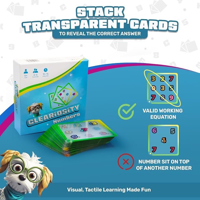 Numbers – Transparent Number Cards & Math Games, Math Classroom Resource & Preschool Learning Activities for Kids Ages 6+, Early Childhood Educational Gift for Boys and Girls, 2-6 Players