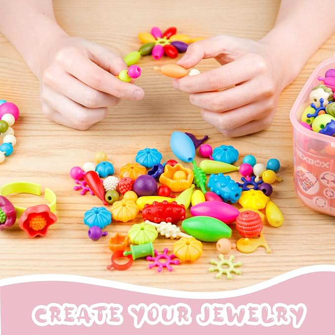 NEXBOX Girls Crafts Jewelry Making Kit for Toddlers - Pop Beads Toys Sets for Little Kids Age 3 4 5 6 Year Old, Ideas Birthday Gifts