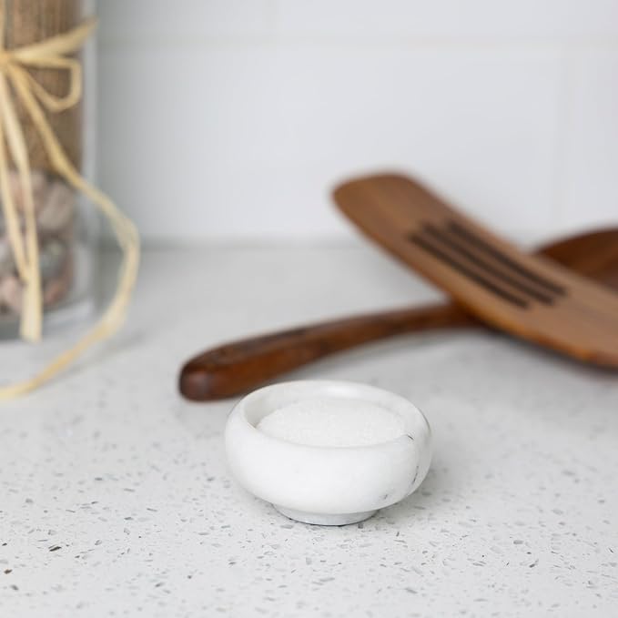 Fox Run Natural White Marble Pinch Bowl, Small 1 oz Spice, Sauce, and Condiment Bowl