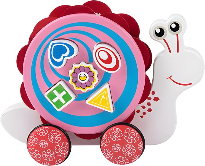 Wooden Pull Along Toy,Snail Pull Toys for Toddlers 1-3