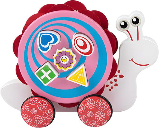 Wooden Pull Along Toy,Snail Pull Toys for Toddlers 1-3