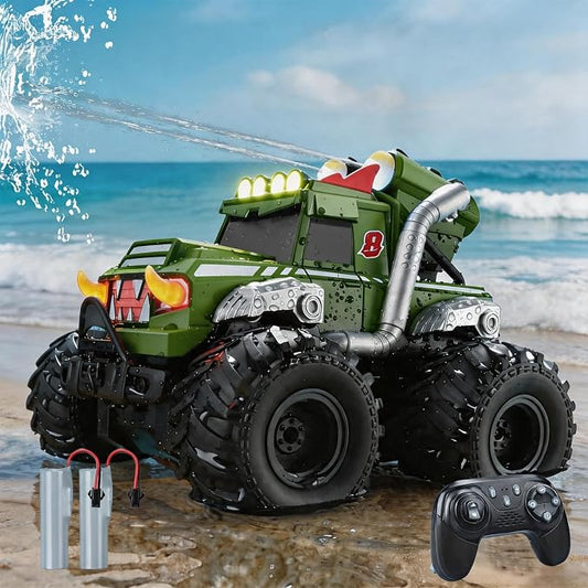 Remote Control Car, Amphibious Monster Trucks for Boys Age 4-7, 1:18 4WD All Terrain Waterproof Monster Truck Toys, 2.4GHz RC Boat W/2 Batteries, Birthday Gift for Kids Ages 6-12 Years Old