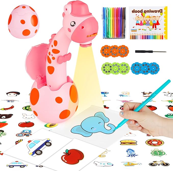 KETIEE Drawing Projector for Kids, Tracing and Drawing Projector Toy with Light & Music, Children Smart Projector Sketcher, Kids Art Projector with 72 Stencils for Boy Girl 3-8 Years Old (Pink)