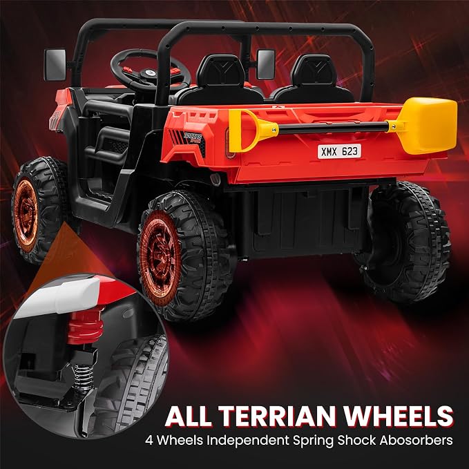 24V 4WD Ride on Truck Car w/4X200W Motor, Dump Bed, Gift Flower, 2 Seaters, Remote Control, 4 Wheeler, LED Light, Music, 24 Volt Ride on Toys for Big Kids Girls 3-8, Red