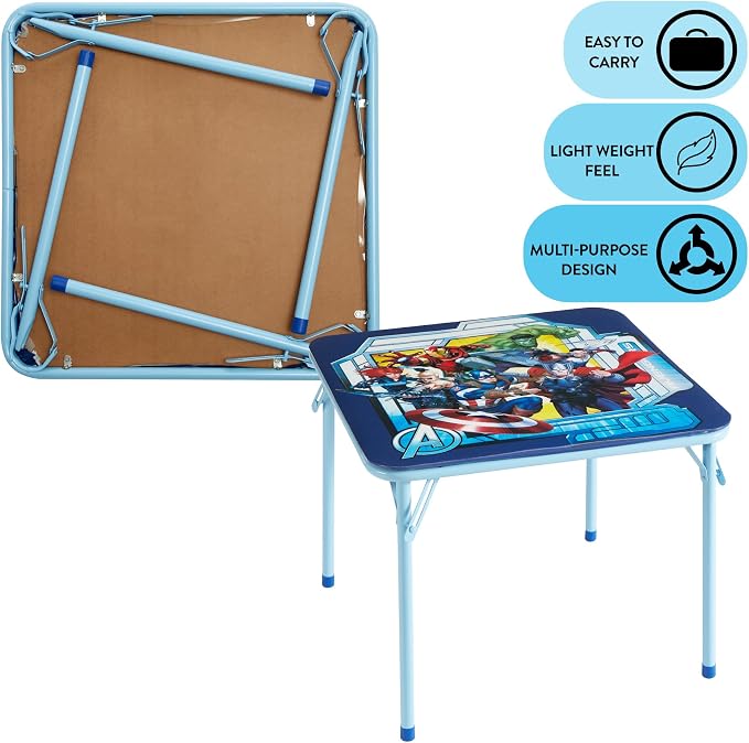 Marvel Avengers 3-Piece Kids Activity Table and Chair Set – Square Table with 2 Folding Chairs, Superhero-Themed Furniture for Ages 3+, Ideal for Playroom, Arts & Crafts, or Snacks