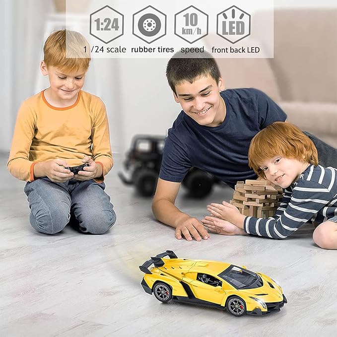 Remote Control RC CAR Racing Cars Compatible with Lamborghini Veneno Officially Licensed 1:24 Toy RC Cars Model Vehicle for Boys 6,7,8 Years Old,Yellow
