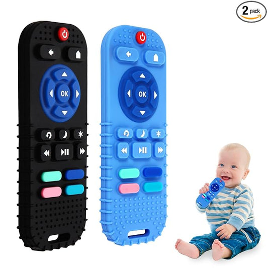 2 Pack Silicone Teethers for Babies 6-12 Months, Teething Toys for Babies 0-6 Months, Remote Teether for Baby, Sensory Toys for Babies,Toddler Infant Girl Boy Gifts