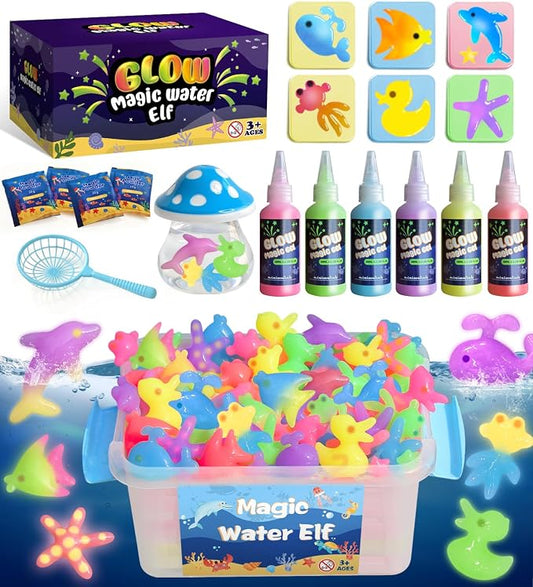 MINISENTIALS Magic Water Elf Toy Kit - Glow in The Dark Aqua Gel 6 Colors with 6 Molds - Magic Squishy Maker Water Fairies Birthday Party Favors DIY STEM Toy for 3-8 Years Old Kids