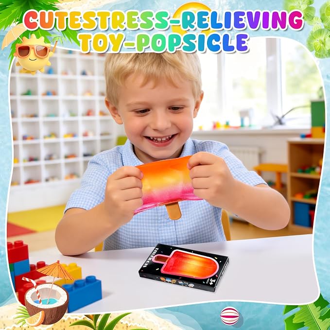 Malt Sugar Popsicle Squishy, Ice Cream Squishies Slow Rising Sensory Fidget Travel Toys for Adults, Kids, and Teens – Summer Classroom Prize (Orange red)