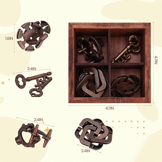Metal Brain Teaser Puzzles for Adults Teens - Brain Teaser Puzzles with Wooden Box 3D Puzzle Game Toys for Adults Teens - Unlock Interlocking Puzzle Adults Teens IQ Education Smart Toys