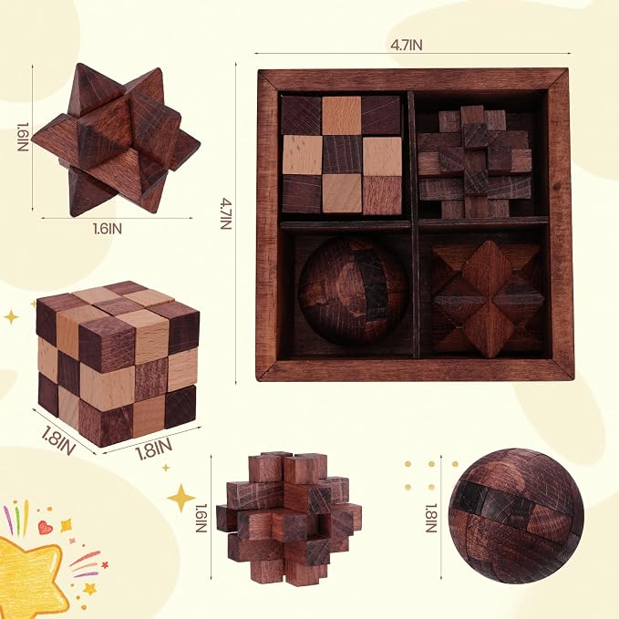 Wooden Brain Teaser Puzzles for Adults Teens - Brain Teaser Puzzles with Wooden Box 3D Puzzle Game Toys for Adults Teens - Unlock Interlocking Puzzle Adults Teens IQ Education Smart Toys