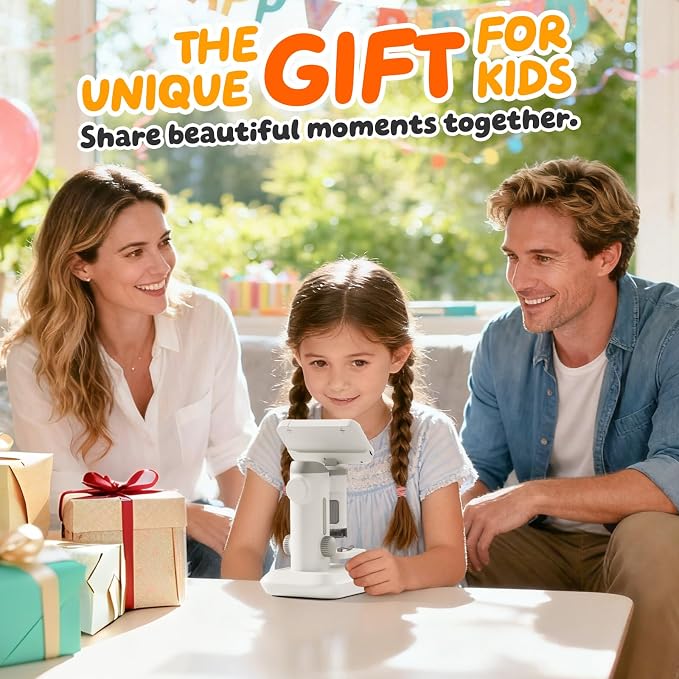1600X Microscope for Kids, 1080P 4.0" Digital Screen Kids Microscopes with Slides Kit, Educational Science Toys for Christmas Birthday Gifts for 3-14 Year Old Children Students