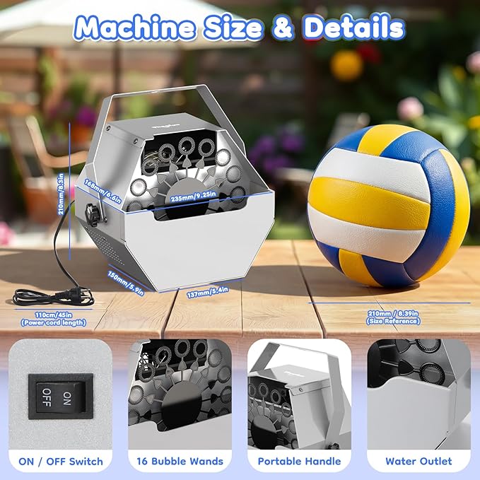 Theefun Bubble Machine: 750ML Metal Automatic Bubble Maker, Portable Professional Bubble Blower Operated by Plug-in Bubble Machine for Parties Weddings Indoor and Outdoor Use, Silver-Gray