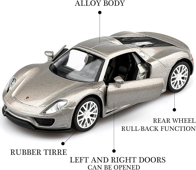 TOKAXI 1/36 Scale Porsche 918 Spyde Diecast Model Cars,Pull Back Vehicles Porsche Toy Cars,Cars Gifts for Boys Girls