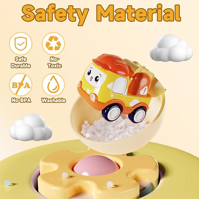 Baby Mini Car Toys for 1 Year Old Boy Gifts, 6 Sets Pull-Back Trucks for Toddlers Age 1-3, Infant Push and Go Friction Powered Vehicles, Early Educational Birthday Gift for 1 2 3 Year Olds Boy Girl