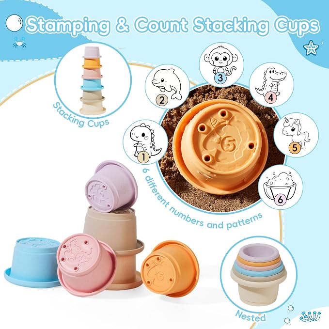 Baby Bath Toys for Kids Ages 1-3, 16PCS Mold Free Bath Toys for Toddler 2-4 & Babies 6-12-18 Months Bath Cups Watering Can Montessori Bathtub Beach Pool Water Table Toys for 1+ Years Old