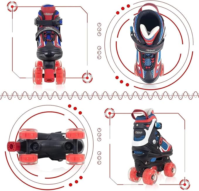 Nattork Kids Roller Skates for Boys Girls Kids, 4 Sizes Adjustable Quad Skates with All Light up Wheels - Birthday Gift for Indoor Outdoor Sports