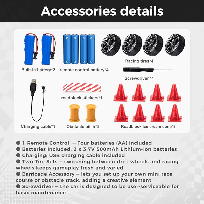 RC Drift Car, 1/24 Widebody Gradient Remote Control Drift Car for Adults Kids, 20KM/H 4WD Low/High Speed RC Cars with LED Lights, Extra Racing Tires, Vehicle for Beginners Indoors Outdoors