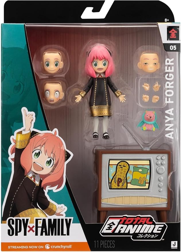 Total Anime Anya Forger - 6.5-Inch Scale Figure with Swappable Faceplates, Alternate Hands, Teddy Bear, and TV Set