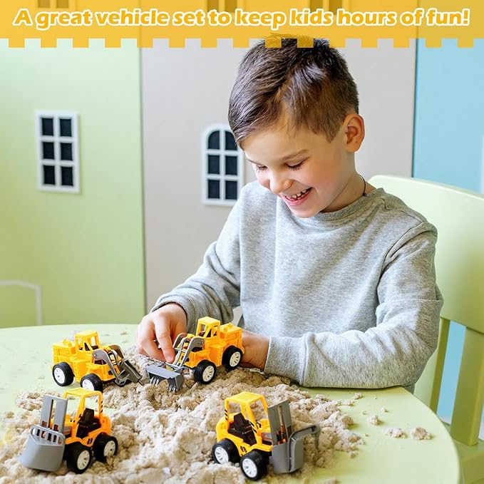 6 Pcs Construction Party Favors for Boys, Mini Construction Vehicles Children's Day Gift, Mini Pull Back Cars Excavator Toys Small Trucks Bulk for Kids Girls Birthday Cake Toppers (Digger Set)