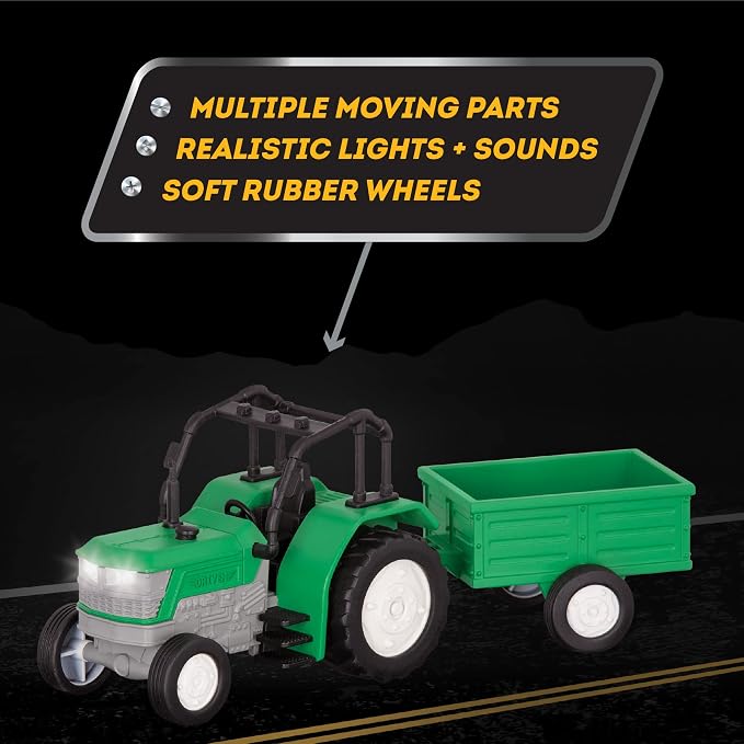 Driven by Battat – 7-Inch Tractor Toy with Lights & Sounds, Movable Parts, Farm Vehicle for Boys & Girls, Durable Design, Realistic Details, Gift 3+ Years Toy for Kids