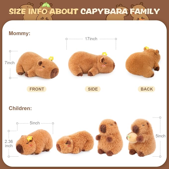 SuzziPals Flower Capybara Stuffed Animal with Babies Inside, 5PCS Capybara Plush Set with Mommy & 4 Baby Capybaras, Soft Plush for Bedroom Decor, Birthday Easter Gift for Kids & Capibara Lovers