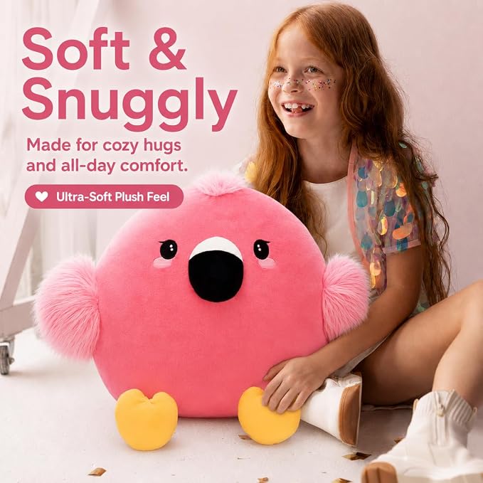 Tezituor Pink Flamingo Stuffed Animal with Heart Feet,Soft Flamingo Plush Toy Pillow with Zipper,17.7 Inch Cute Plushie Gift for Girls Kids Girlfriend,Valentines Day Mothers Day Birthday Christmas