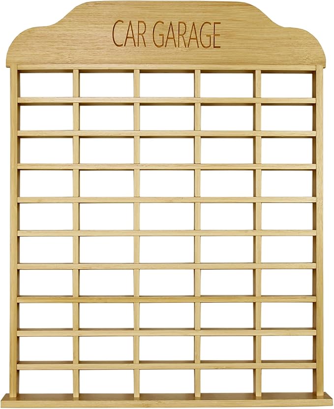 Car Garage Toy Shelf Display - Wall Mount for 1/64 Diecast Toy Cars - Wooden Wheels Shelf - Gift for Collectibles - Wall-Mounted Toy Car Storage Cabinet (50 Cars)
