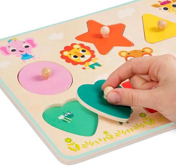 B. toys – Wooden Peg Puzzle for Kids – Shapes, Colors, Animals – Wooden Toys for Toddlers, Kids – 18+ Months