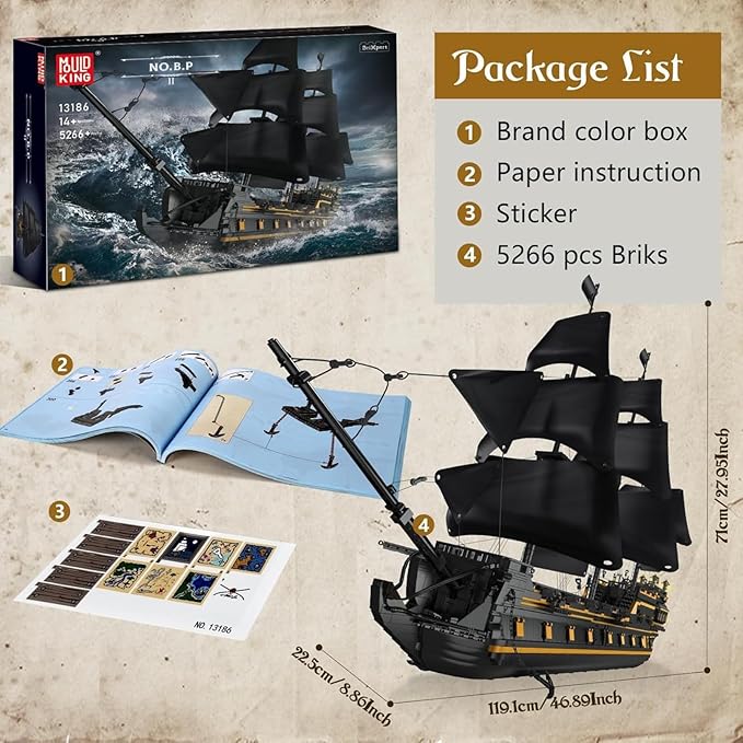 Mould King Pirate Ship Model Building Blocks Kits, Black Pearl Ship MOC Model Set to Build, Large Pirates Ship Boat Model Blocks Assembly Toy(5266 Pieces)