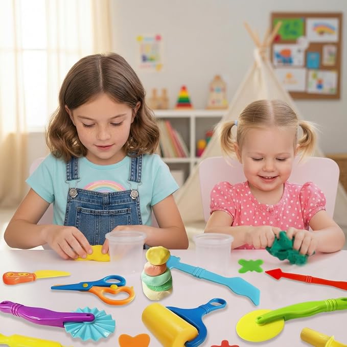 Dough Tool Set, 13Pcs Dough and Clay Play Tools Kit for Kids, Modeling Clay Accessories Includes Safety Scissors, Rolling Pins, Plastic Knife, Dough Extruder & Rollers