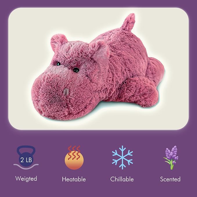 OSOCU® Microwavable & 1.8 LB Weighted Stuffed Animal - Pink Hippopotamus Heating Pad with Lavender & Tourmaline - Soothing Warm Heatable Plush Toy for Menstrual Cramps, Muscle Aches, Shoulder Tension