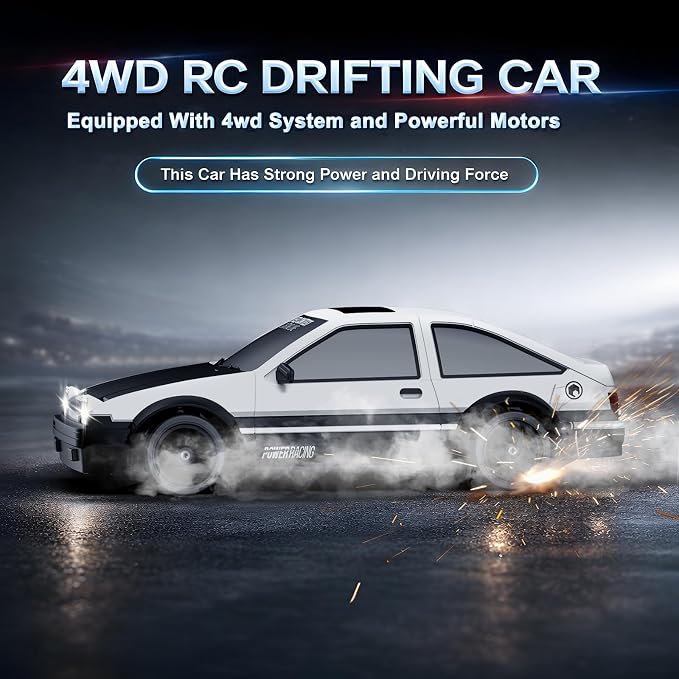 Remote Control Car RC Drift Car 2.4GHz 1:24 Scale 4WD 15KM/H High Speed Model Vehicle with LED Lights Drifting Tire Racing Sport Toy Car for Adults Boys Girls Kids Gift 2Pcs Rechargeable Batteries
