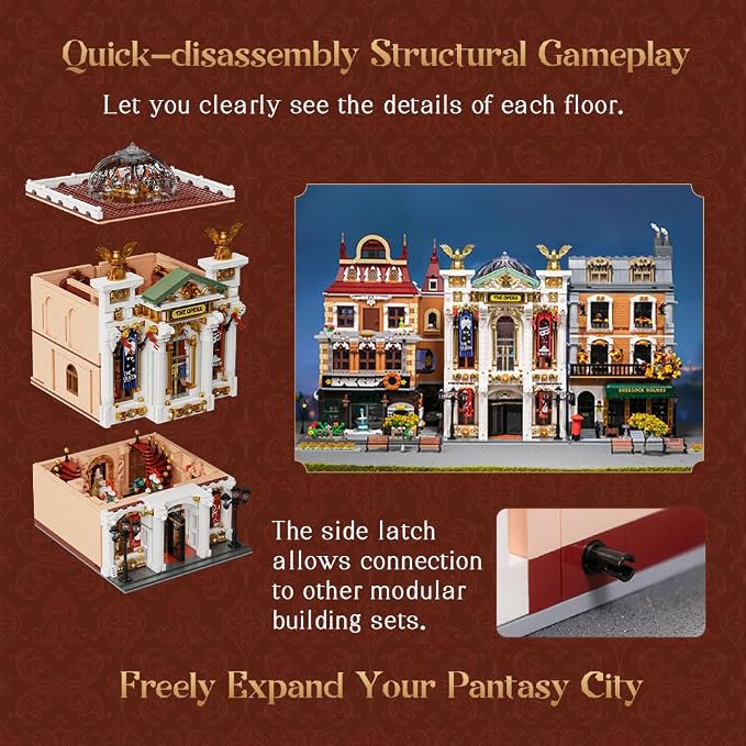 PANTASY Vintage European Grand Theater Building Set-Modular Model with Crystal Chandelier, Transparent Dome&Expandable Street Scenes Retro Collectible Theater Architecture for Adults &Home Décor Gift