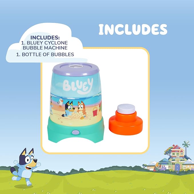 BLUEY Cyclone NO Spill Bubble Machine | Bluey Toy for Baby, Toddlers and Kids | Includes Non Toxic Bubble Solution
