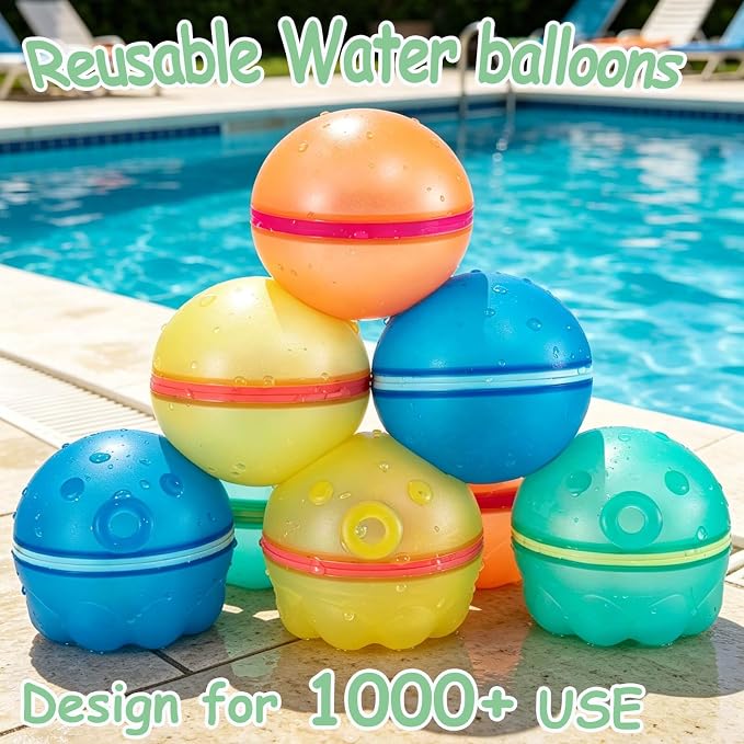 Reusable Water Balloons 16PCS: Summer Water Toys for Pool Beach & Outdoor,Magnetic Splash Balls for Kids Fun Games & Activities,Self-Sealing Refillable Water Bombs for Kids Ages 3-14