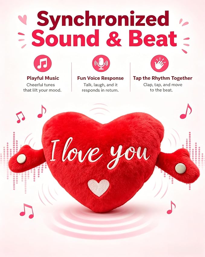 Soft Plush Musical Sensory Toy, Interactive Plush Toy with Sounds, Skin Touch Activated Sound Doll, Dual Mode Educational Toy, Fruit Style Gift for Baby Kids Boys Girls All Ages(Red Heart)