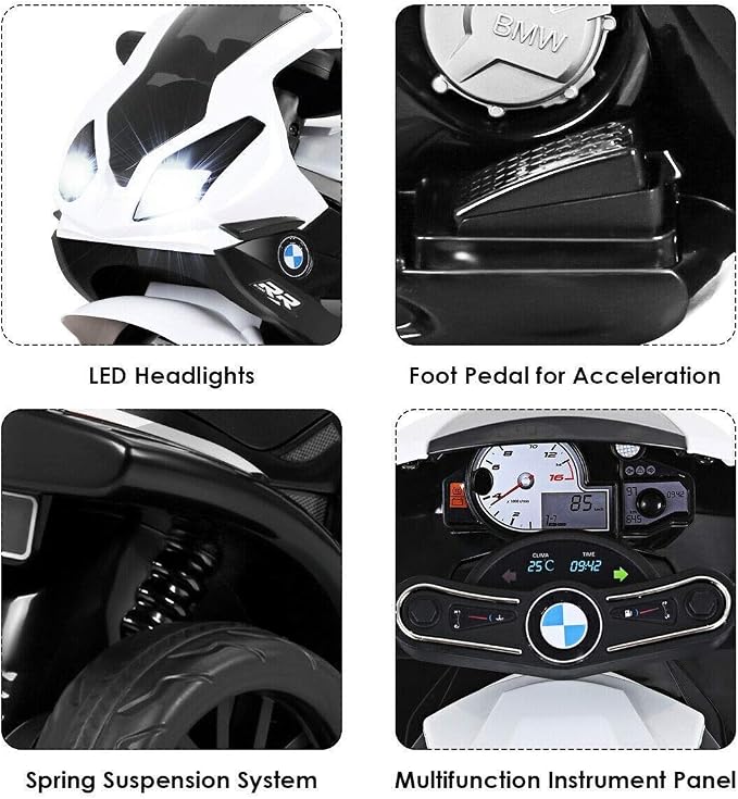 Costzon Kids Electric Ride on Motorcycle w/Headlights &Music, Pedal, Licensed BMW 6V Battery Powered 3 Wheels Motorcycle Toy for Children Boys & Girls (Black)