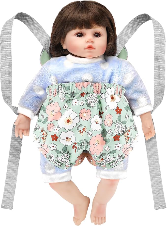 GAGAKU Toy Baby Doll Carrier for Toddlers 3+ Years Old, Reborn Baby Doll Accessories Pretend & Role Play Carriers for Kids - Green Camellia