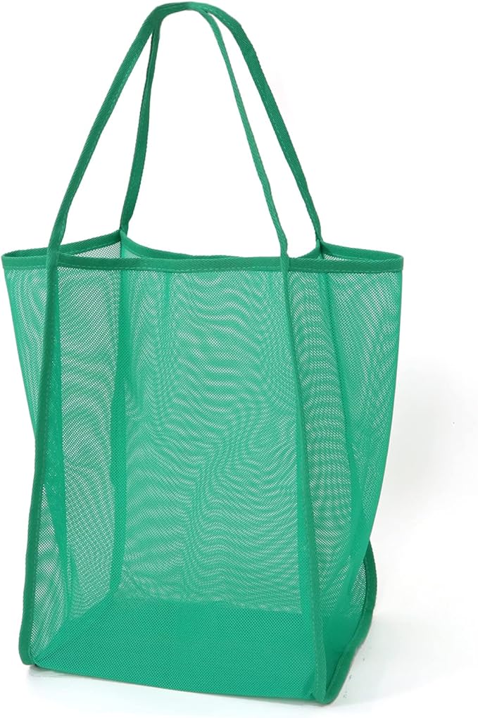 Mesh Beach Tote Bag for Sand Toys Kids Women Foldable Lightweight Durable Outdoor Shopping Travel Swim