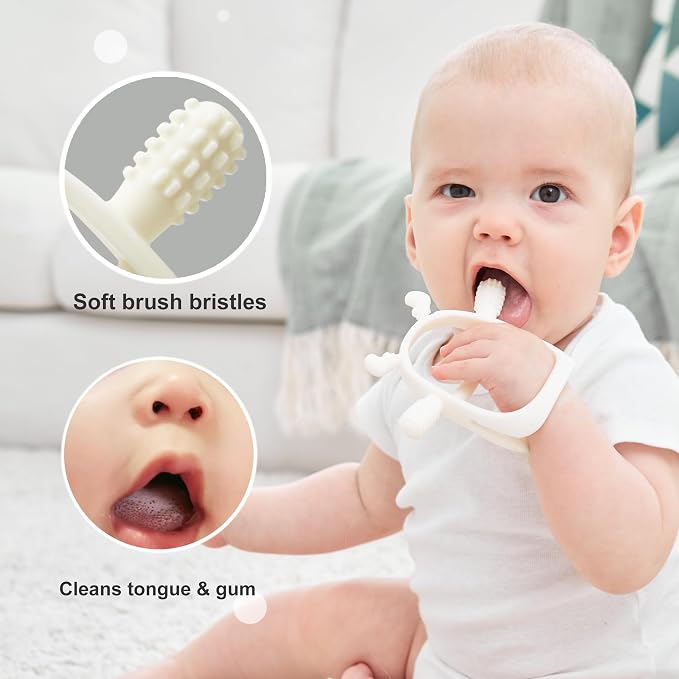 Smily Mia Reindeer Hand Teether for 3-6Months, Baby Chew Toys/Teething Toys for 6-12Months, BPA Free Silicone Teething Mittens/Toothbrush for Teething Relief, Purple-Purple