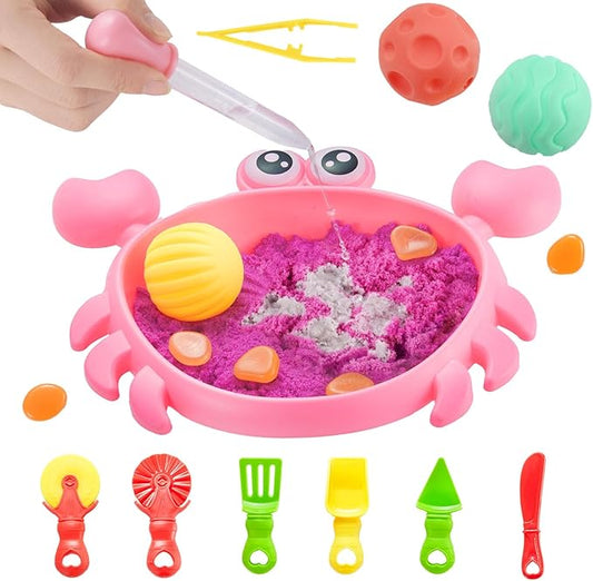 Carolart Mini Crab Sandbox, Sensory Bin with Color Changing Sand | Ocean sensory kit with sensory balls and tools, ocean sensory play toy, gift for boys girls ages 3-8